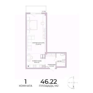 1-к квартира, строящийся дом, 46м2, 2/17 этаж
