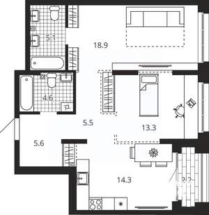 2-к квартира, вторичка, 70м2, 9/24 этаж
