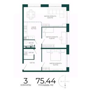 3-к квартира, вторичка, 75м2, 2/17 этаж