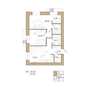 2-к квартира, вторичка, 62м2, 9/18 этаж