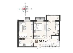 3-к квартира, вторичка, 50м2, 3/14 этаж