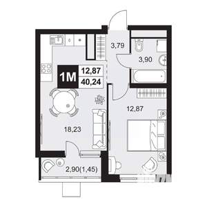 2-к квартира, вторичка, 40м2, 2/20 этаж