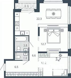 2-к квартира, вторичка, 68м2, 11/24 этаж