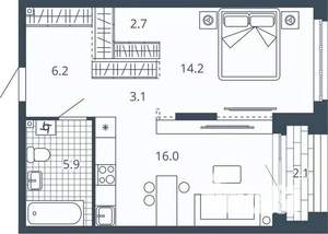 1-к квартира, вторичка, 50м2, 12/24 этаж