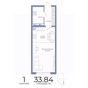 1-к квартира, строящийся дом, 34м2, 15/17 этаж