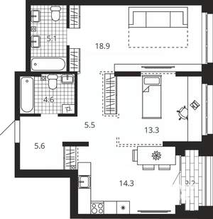 2-к квартира, вторичка, 70м2, 8/24 этаж
