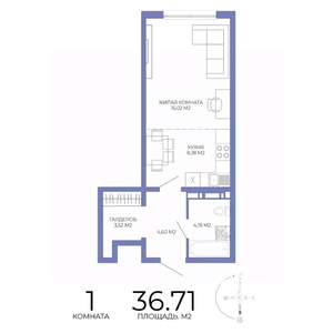 1-к квартира, строящийся дом, 37м2, 13/17 этаж