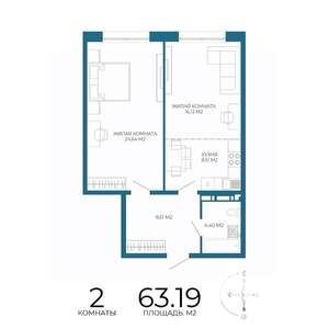 2-к квартира, вторичка, 63м2, 2/17 этаж