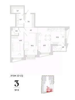 3-к квартира, вторичка, 93м2, 14/24 этаж