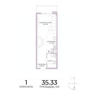 1-к квартира, строящийся дом, 35м2, 16/17 этаж