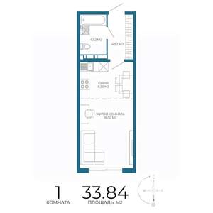 1-к квартира, строящийся дом, 34м2, 7/17 этаж