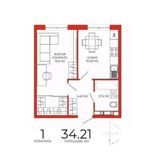 1-к квартира, строящийся дом, 34м2, 13/18 этаж