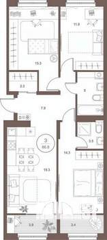 3-к квартира, вторичка, 87м2, 2/16 этаж