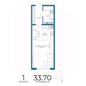 1-к квартира, строящийся дом, 34м2, 3/17 этаж