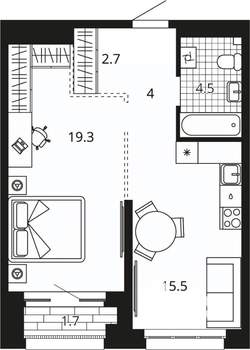 1-к квартира, вторичка, 47м2, 7/23 этаж