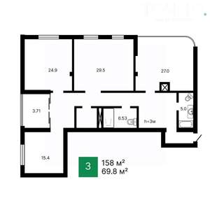 3-к квартира, вторичка, 158м2, 2/9 этаж