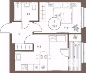 1-к квартира, вторичка, 39м2, 6/16 этаж