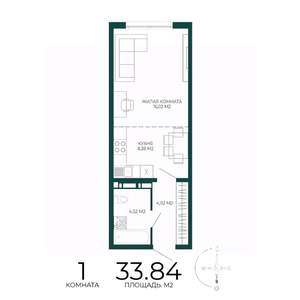 1-к квартира, вторичка, 34м2, 13/17 этаж