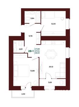 2-к квартира, вторичка, 69м2, 3/17 этаж