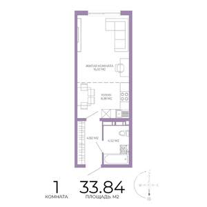 1-к квартира, строящийся дом, 34м2, 7/17 этаж