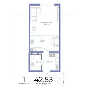 1-к квартира, строящийся дом, 43м2, 13/17 этаж