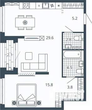 1-к квартира, вторичка, 64м2, 17/23 этаж