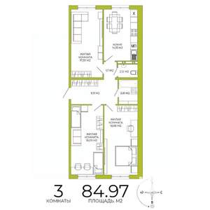3-к квартира, строящийся дом, 85м2, 7/18 этаж