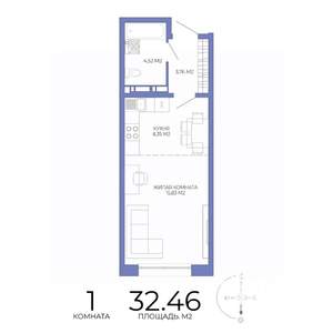 1-к квартира, строящийся дом, 32м2, 2/17 этаж