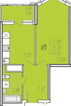 1-к квартира, вторичка, 43м2, 2/17 этаж