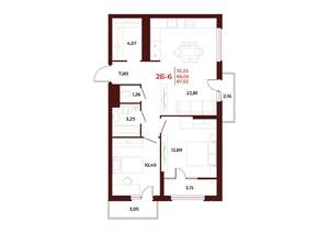 2-к квартира, вторичка, 68м2, 11/18 этаж