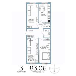 3-к квартира, строящийся дом, 83м2, 9/18 этаж