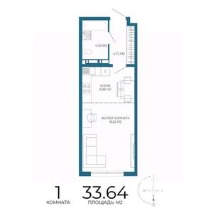 1-к квартира, строящийся дом, 34м2, 13/17 этаж