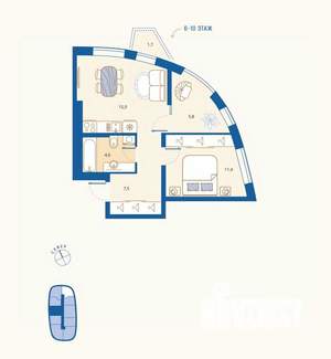1-к квартира, вторичка, 45м2, 14/16 этаж