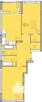 2-к квартира, вторичка, 74м2, 2/18 этаж