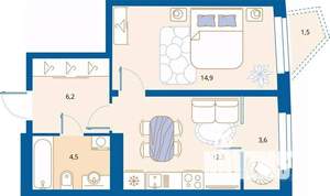 1-к квартира, вторичка, 42м2, 3/16 этаж