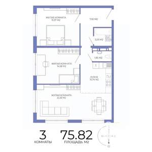 3-к квартира, строящийся дом, 76м2, 16/17 этаж