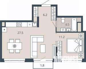1-к квартира, вторичка, 51м2, 20/23 этаж