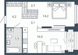 1-к квартира, вторичка, 50м2, 16/24 этаж