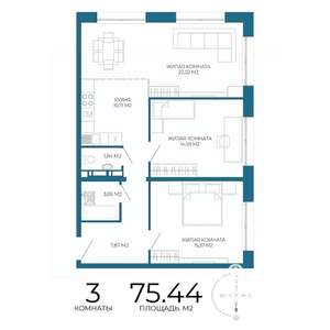 3-к квартира, строящийся дом, 75м2, 2/17 этаж
