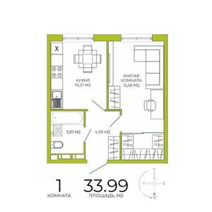 1-к квартира, вторичка, 34м2, 5/18 этаж