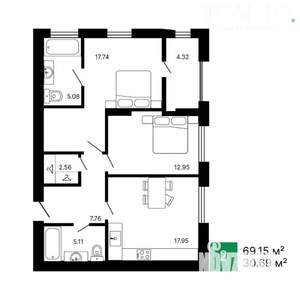 3-к квартира, вторичка, 69м2, 17/17 этаж