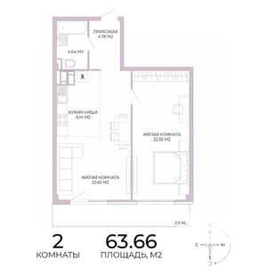 2-к квартира, строящийся дом, 64м2, 5/17 этаж