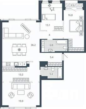 3-к квартира, вторичка, 121м2, 6/24 этаж