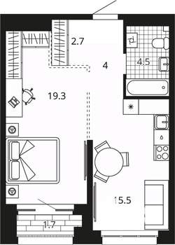 1-к квартира, вторичка, 47м2, 21/24 этаж