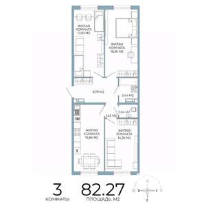 3-к квартира, строящийся дом, 82м2, 3/18 этаж