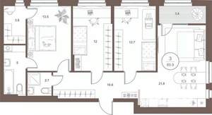 3-к квартира, вторичка, 86м2, 3/16 этаж