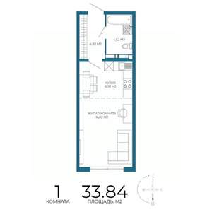 1-к квартира, строящийся дом, 34м2, 7/17 этаж