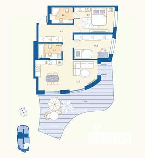 2-к квартира, вторичка, 101м2, 1/16 этаж