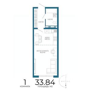 1-к квартира, вторичка, 34м2, 12/17 этаж