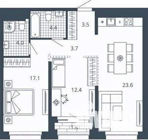 2-к квартира, вторичка, 70м2, 22/23 этаж